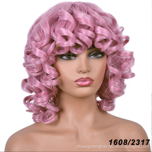 Wholesale Synthetic Hair Wigs short deep wave closer straight curly hair wavy bang wig synthetic wigs with bangs for black women